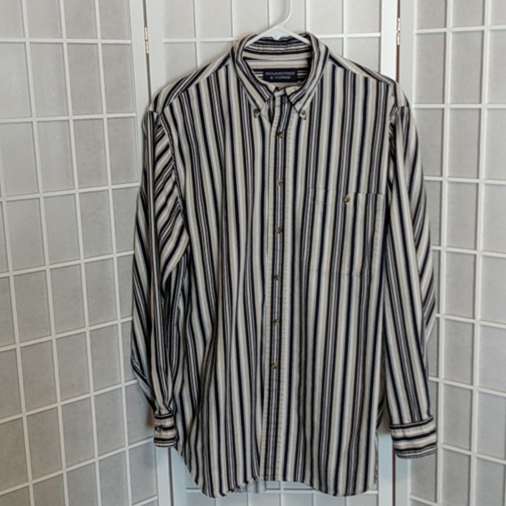 Roundtree & Yorke Mens Classic‎ Fit Striped Button Down Shirt Size M - Picture 2 of 10